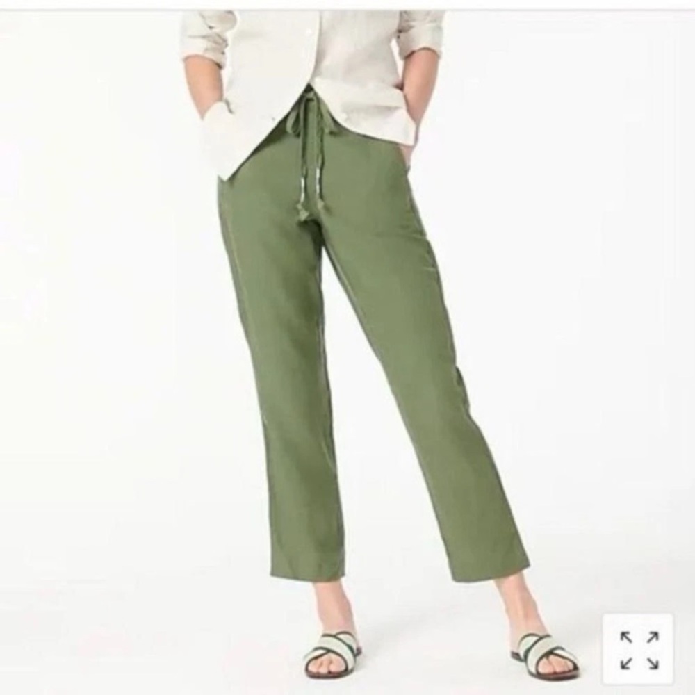 J. Crew Size Small Olive Green Tie Waist Casual Seaside Pant in Linen Blend